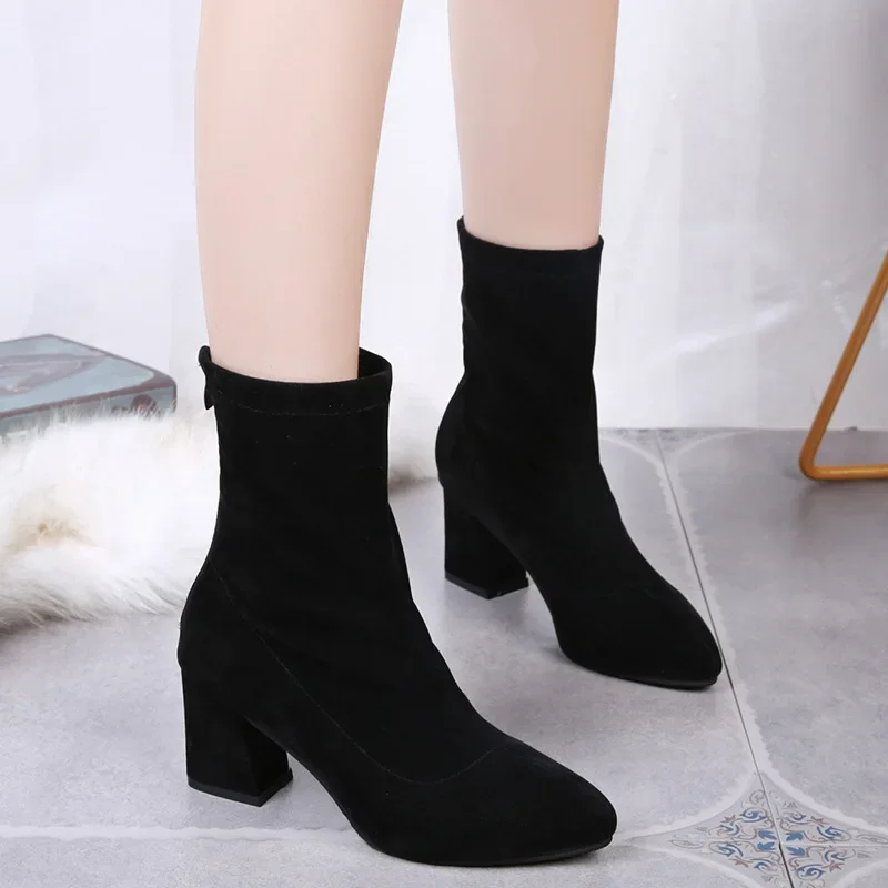 Women's Autumn Winter New Elastic Winter Thick Heel Slim Summer British Style Fashion Boots