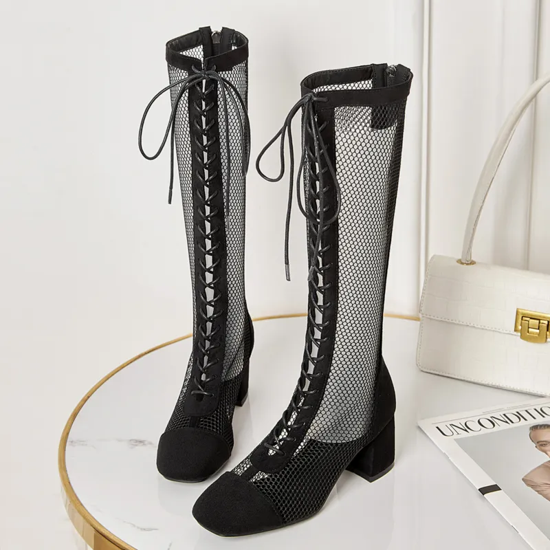 Autumn Summer Knee High Boots For Women Long Boots Dance Party Shoes Ladies Footwear Breathable