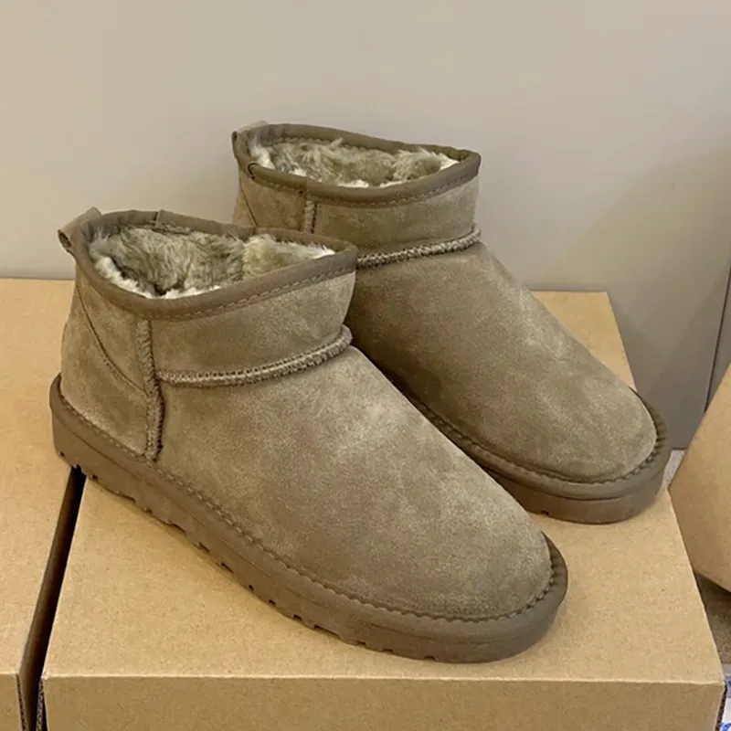 Men's Classic Ultra Mini Platform Winter Slip On Suede Upper Wool Snow Boots