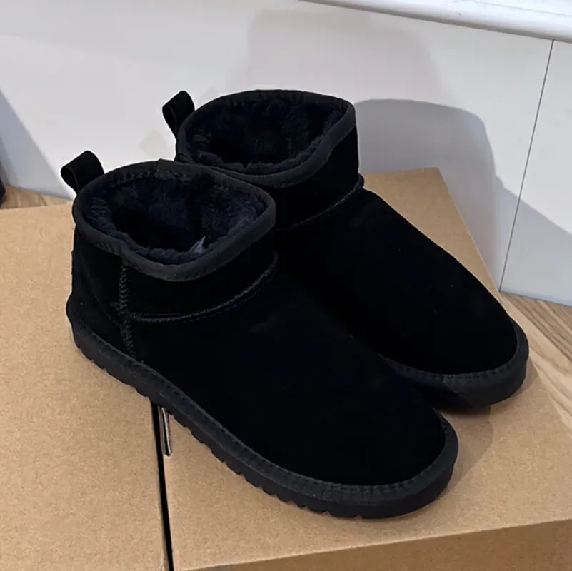 Men's Classic Ultra Mini Platform Winter Slip On Suede Upper Wool Snow Boots