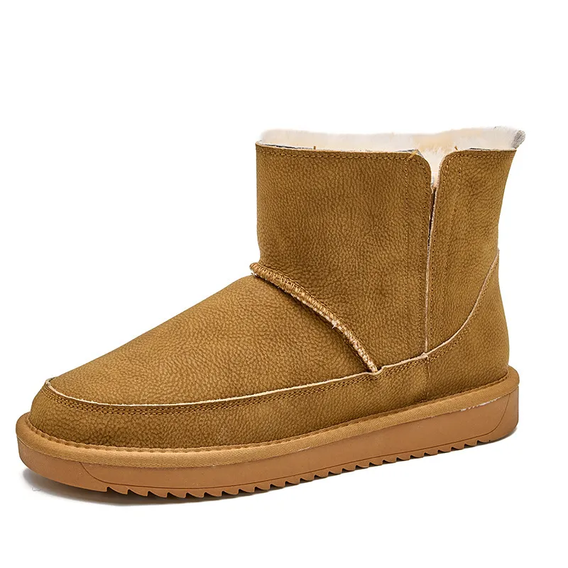 Men's Fashion Winter New Cowhide Snow Boots Wool Thickened Warm Style Footwear