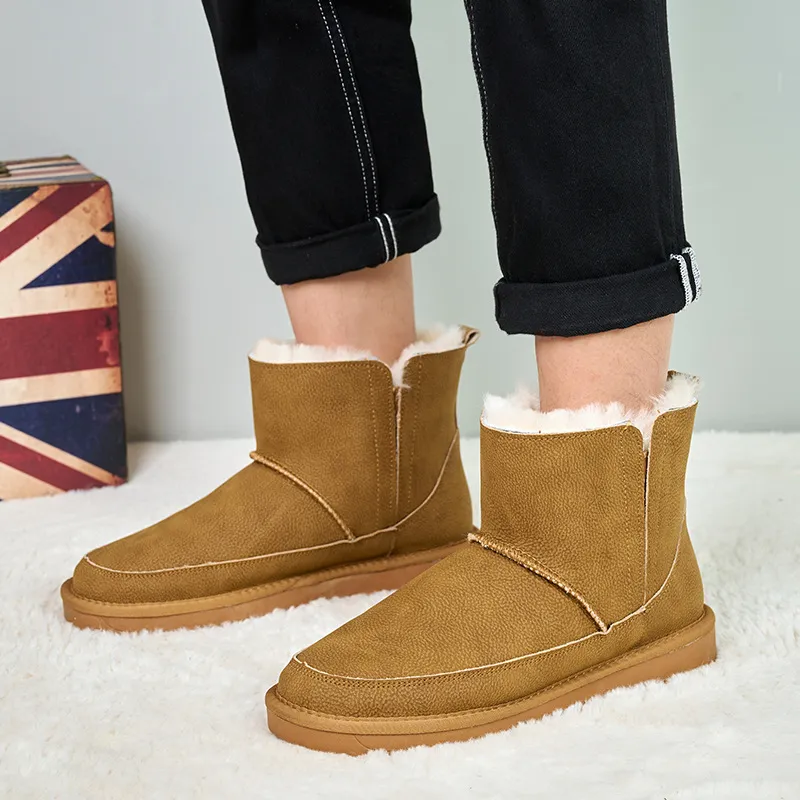 Men's Fashion Winter New Cowhide Snow Boots Wool T...