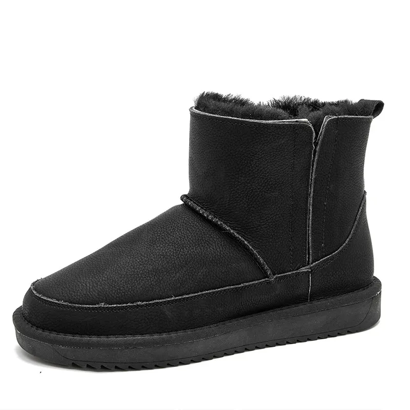 Men's Fashion Winter New Cowhide Snow Boots Wool Thickened Warm Style Footwear