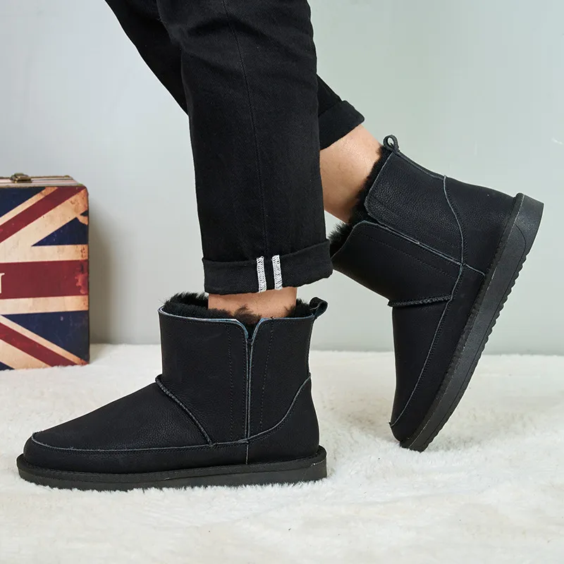 Men's Fashion Winter New Cowhide Snow Boots Wool Thickened Warm Style Footwear