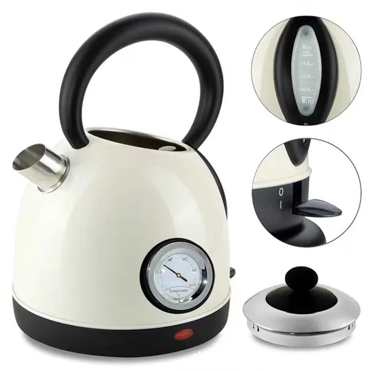 Retro Electric Kettle Stainless Steel Auto Shut-Of...