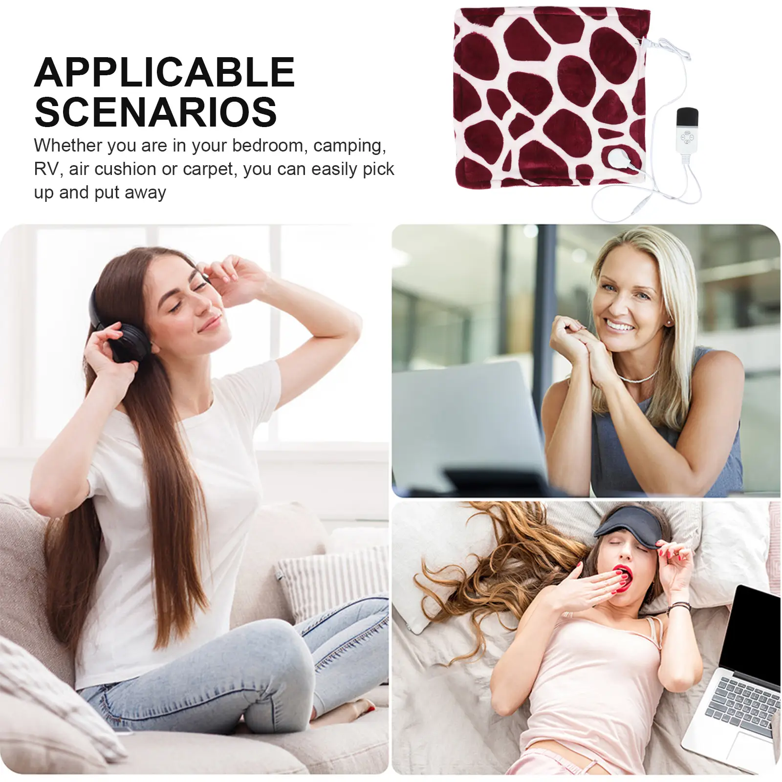 9 Level 30 50°C Adjustable Electric Blanket Flannel Fabric with 2 6 8 12 Hour Timer Portable Heated Throw for Bed