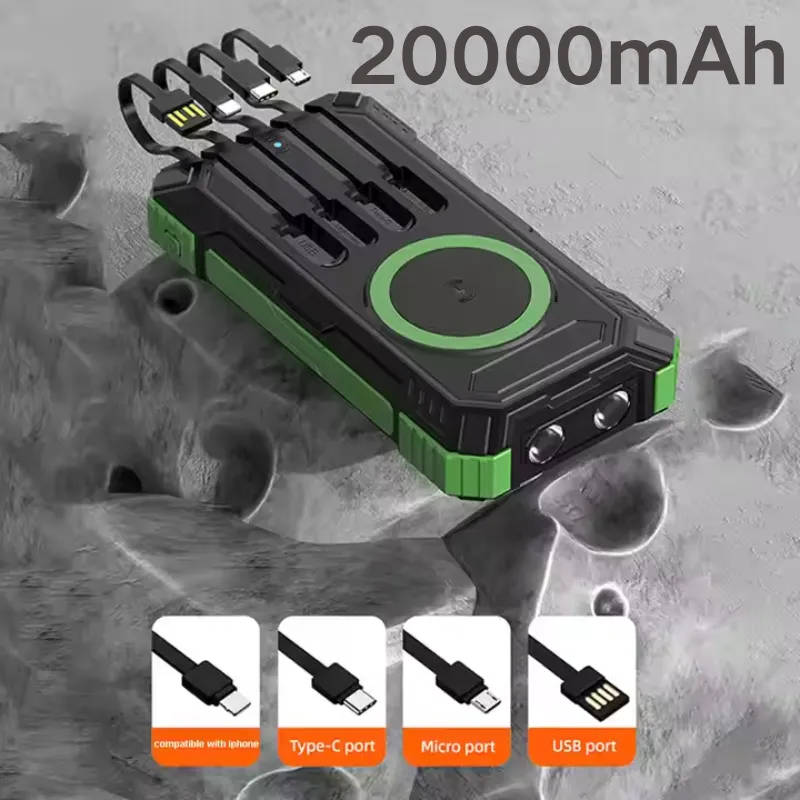 Portable Solar Power Bank 20000mAh Wireless Charge...