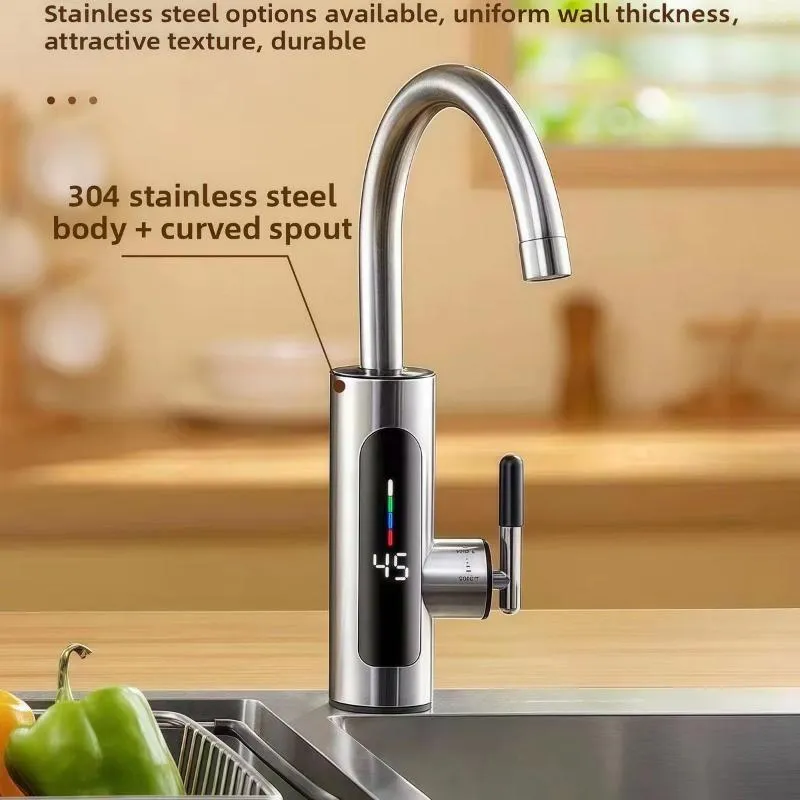 Bathroom Sink Instant Hot Water Faucet 3000W 220V Stainless Steel Electric Kitchen Tap Heater