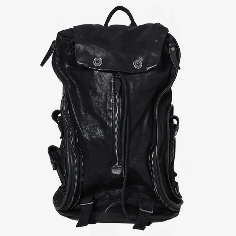 Men Backpack Zipper Retro Old Leather Shoulder Sch...