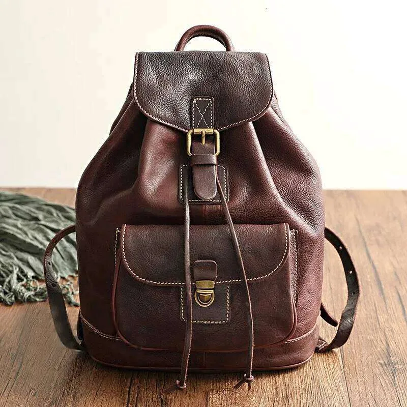 Travel Bag Natural Real Cow Leather Women Backpack...