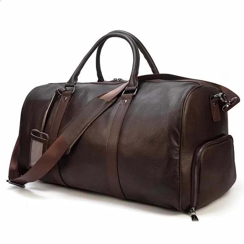 Genuine Leather Men Women Travel Bag Cow Leather C...
