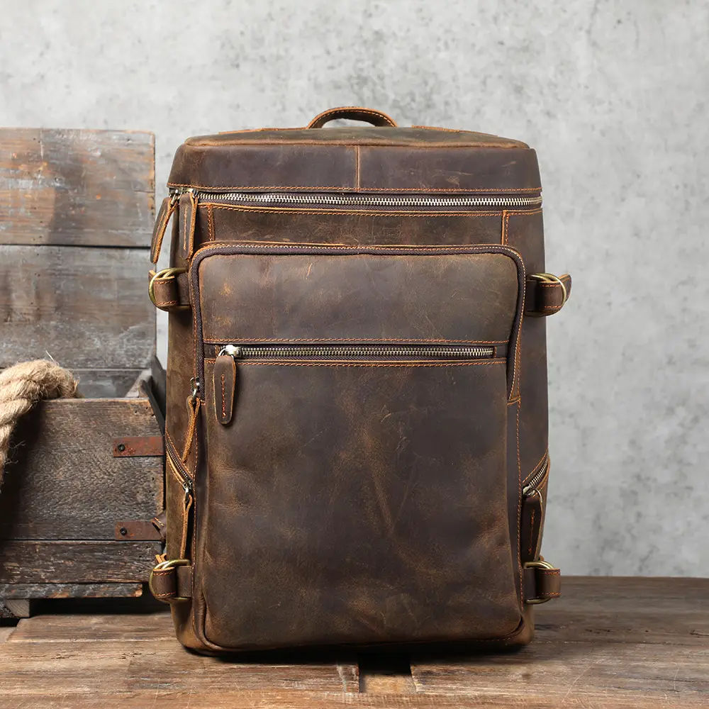 Vintage Genuine Leather Backpack Laptop Bag Crazy-...