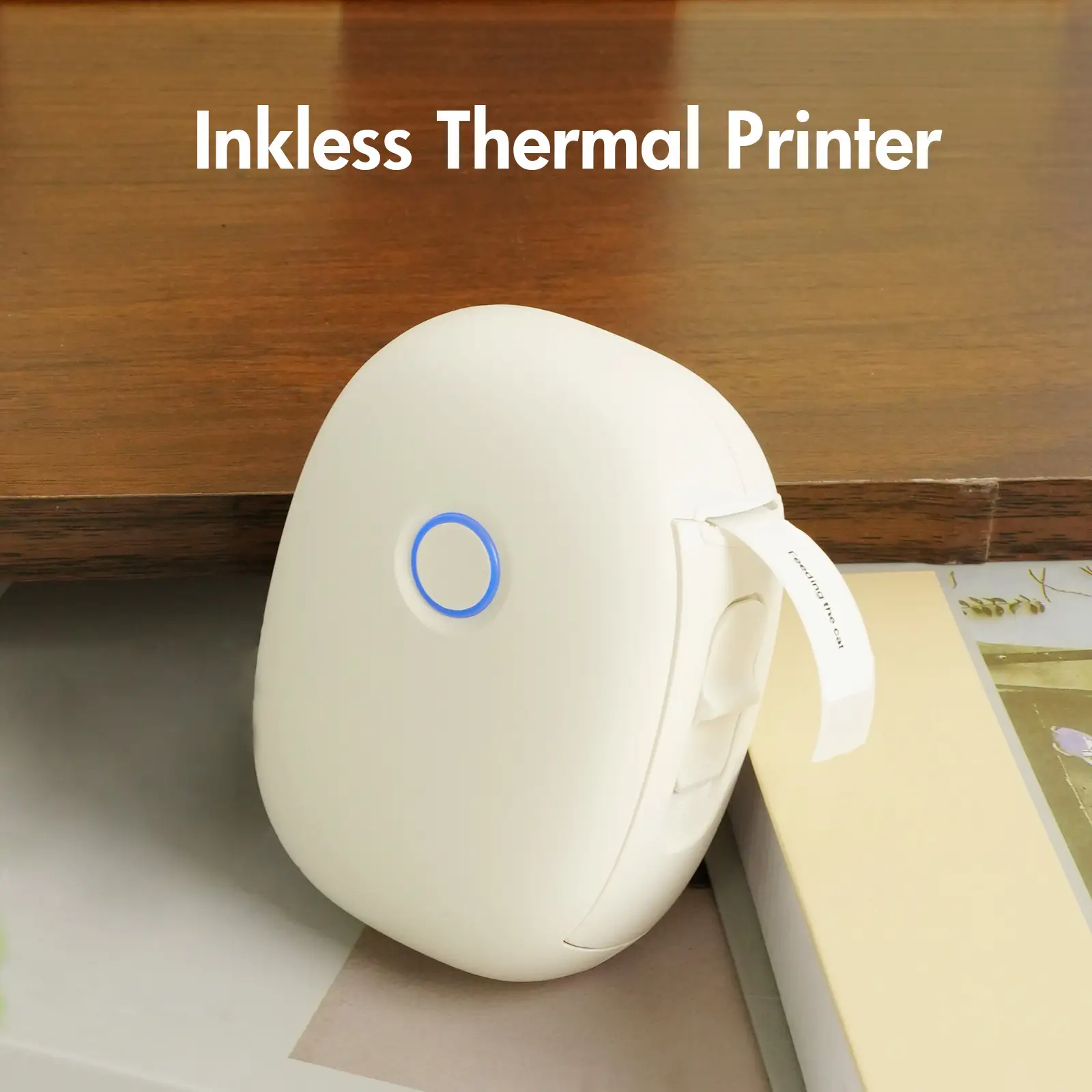 Mini Portable Wireless Inkless Thermal Printer Bluetooth Pocket Label Maker Home Study Office With 1 Roll Stickable Label Paper