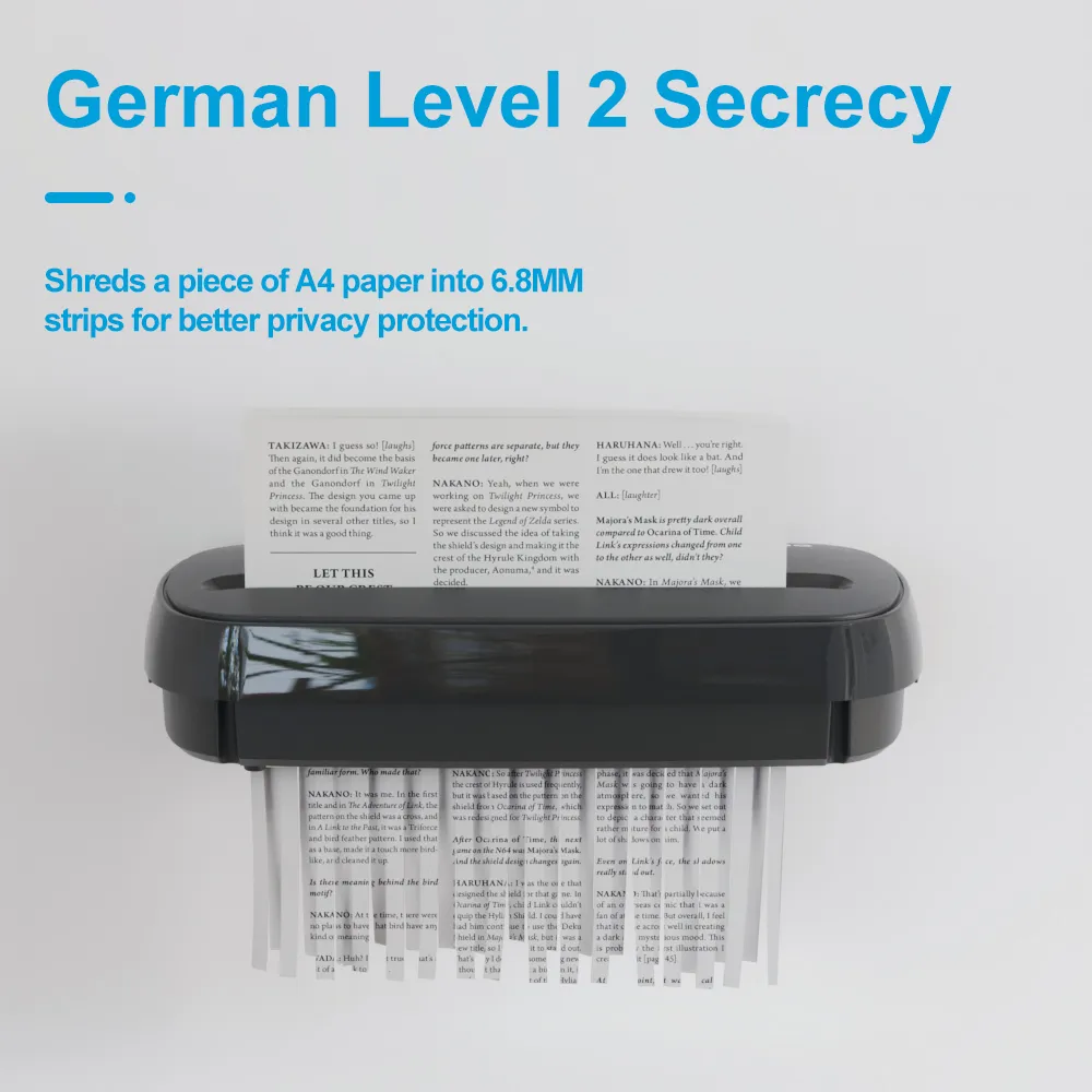 Portable Home Office Shredder, 8L Capacity, Level 1 Secure Shredding, Shreds up to 5 A4 Sheets Simultaneously