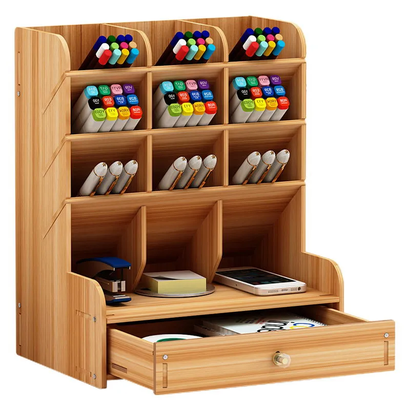 Wooden Desktop Storage Rack Multifunctional Diy Pen Holder Box Desktop Stationery Office Supplies Storage Rack