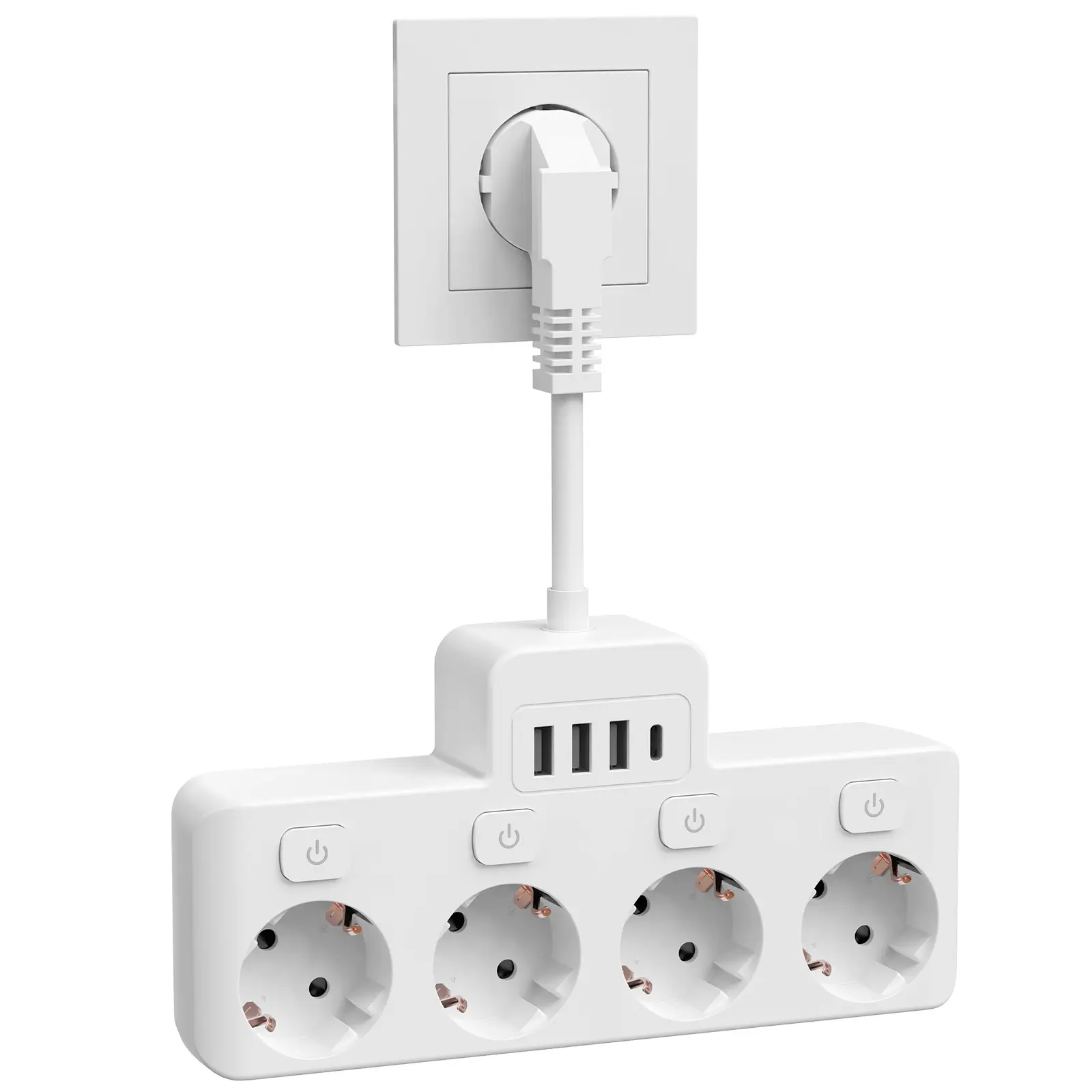 EU Multicontact Plug Power Strip with 4 AC Outlets 3 USB Type C Surge Protector Multi Plug Wall Socket For Office Home Travel