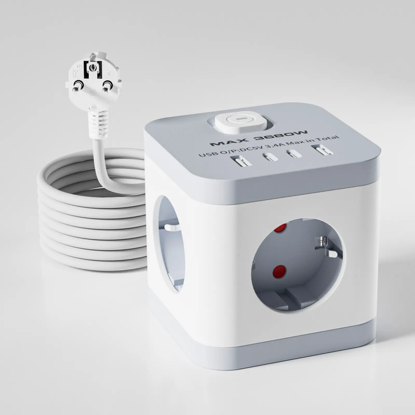 Cube Power Strip 10 Ft Extension Cord 3AC 2 USD-A+2 USD-C 16A 3680W Suitable For Family Work And Travel Use