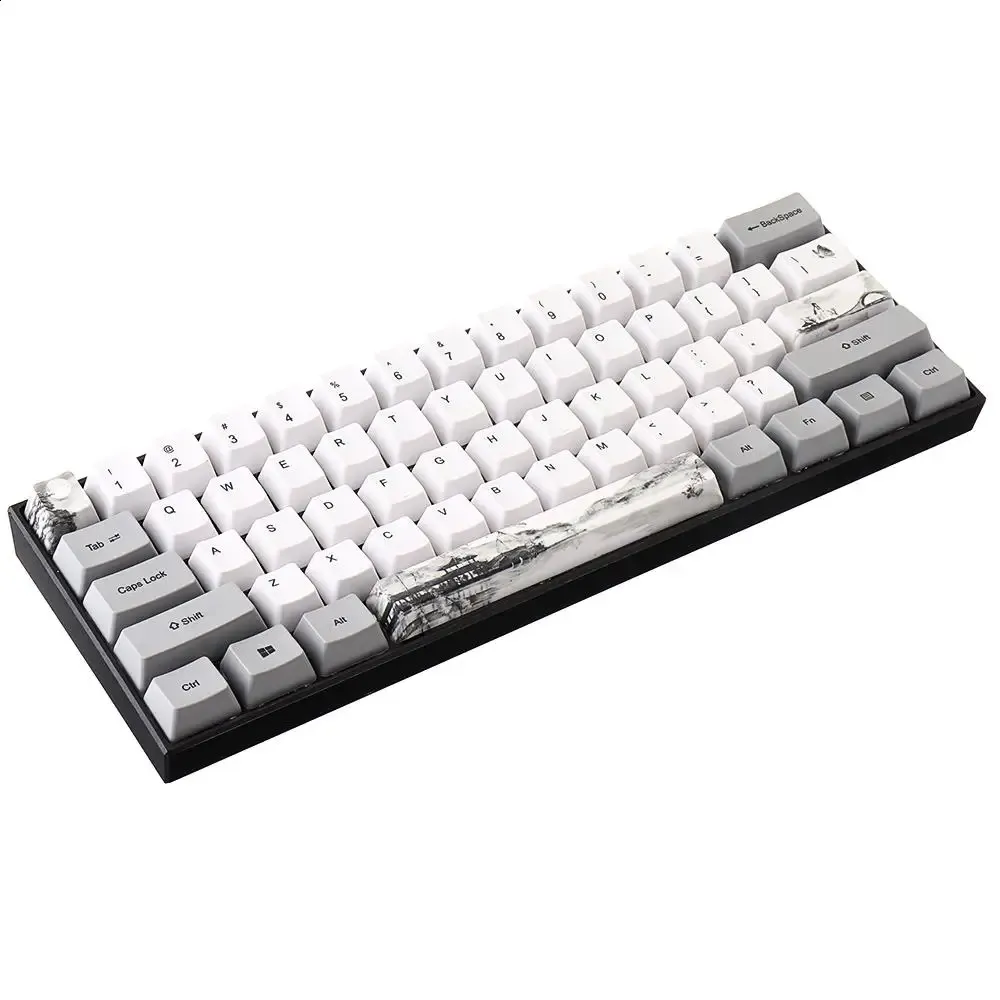 72-Key Chinese Ink Painting Keycaps, 15mm PBT Sublimation Keycaps for Mechanical Keyboards