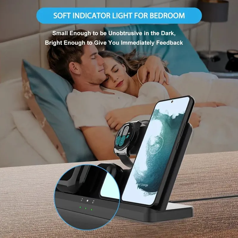 3-in-1 Wireless Charging Stand, Fast Charging Dock and Station for Multiple Devices