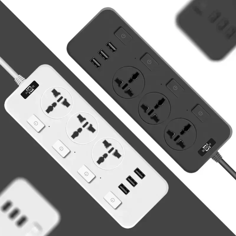 Multifunctional Power Strip Universal Plug Outlet 2500w With USB Type-C Multiple Plugs 2M Extension Socket