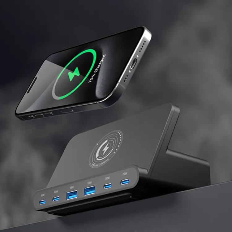 160W Multi-USB Charger with 6 Ports, Quick Charge Fast Charging Stand for Wireless Charging and Desk Organization