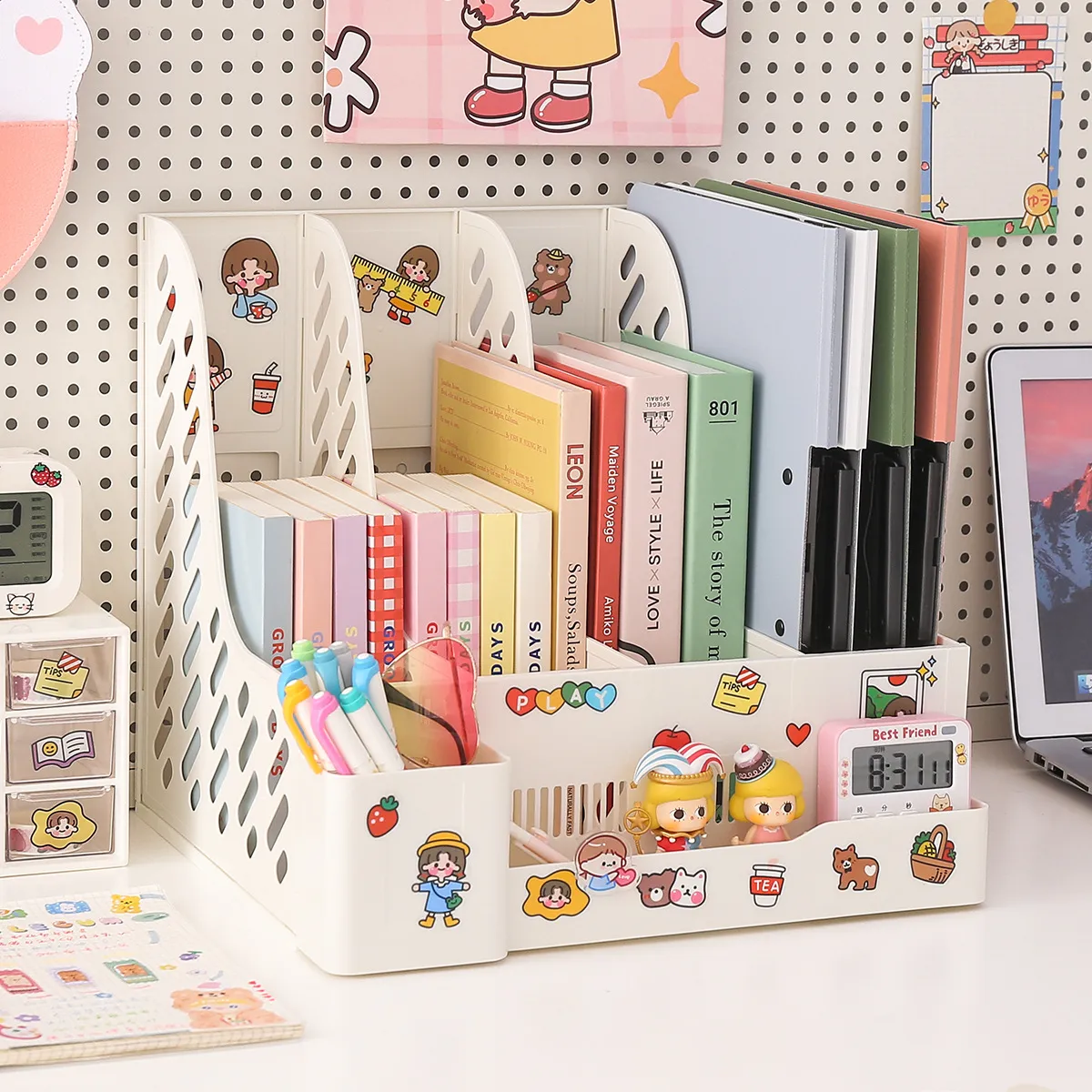 Multifunctional File Tray Storage Box With Pen Holder Simple Folder Rack Notebook Folder Organizer Desk