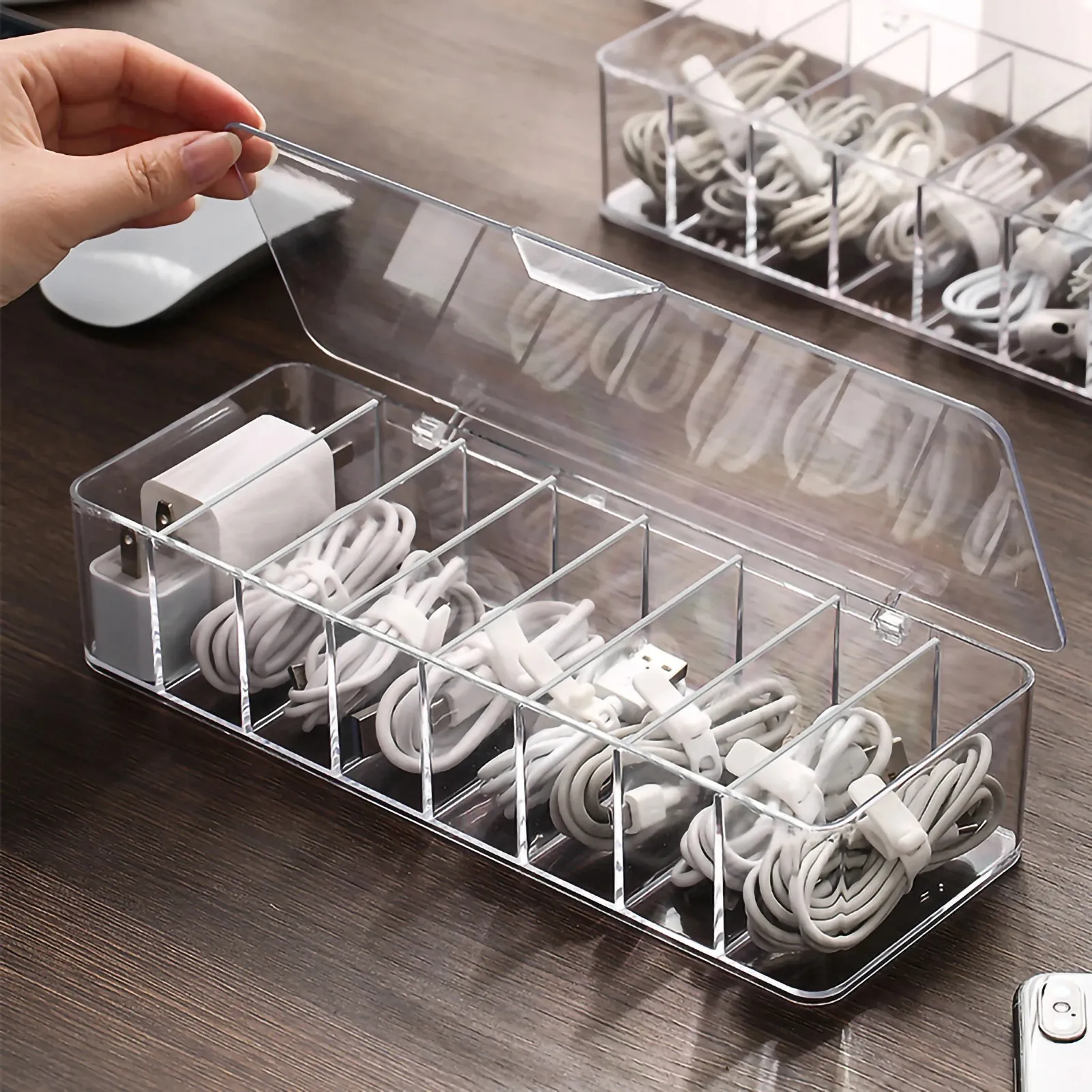Data Cable Storage Box Transparent Plastic Data Cable Storage Box Desktop Stationery Multifunctional