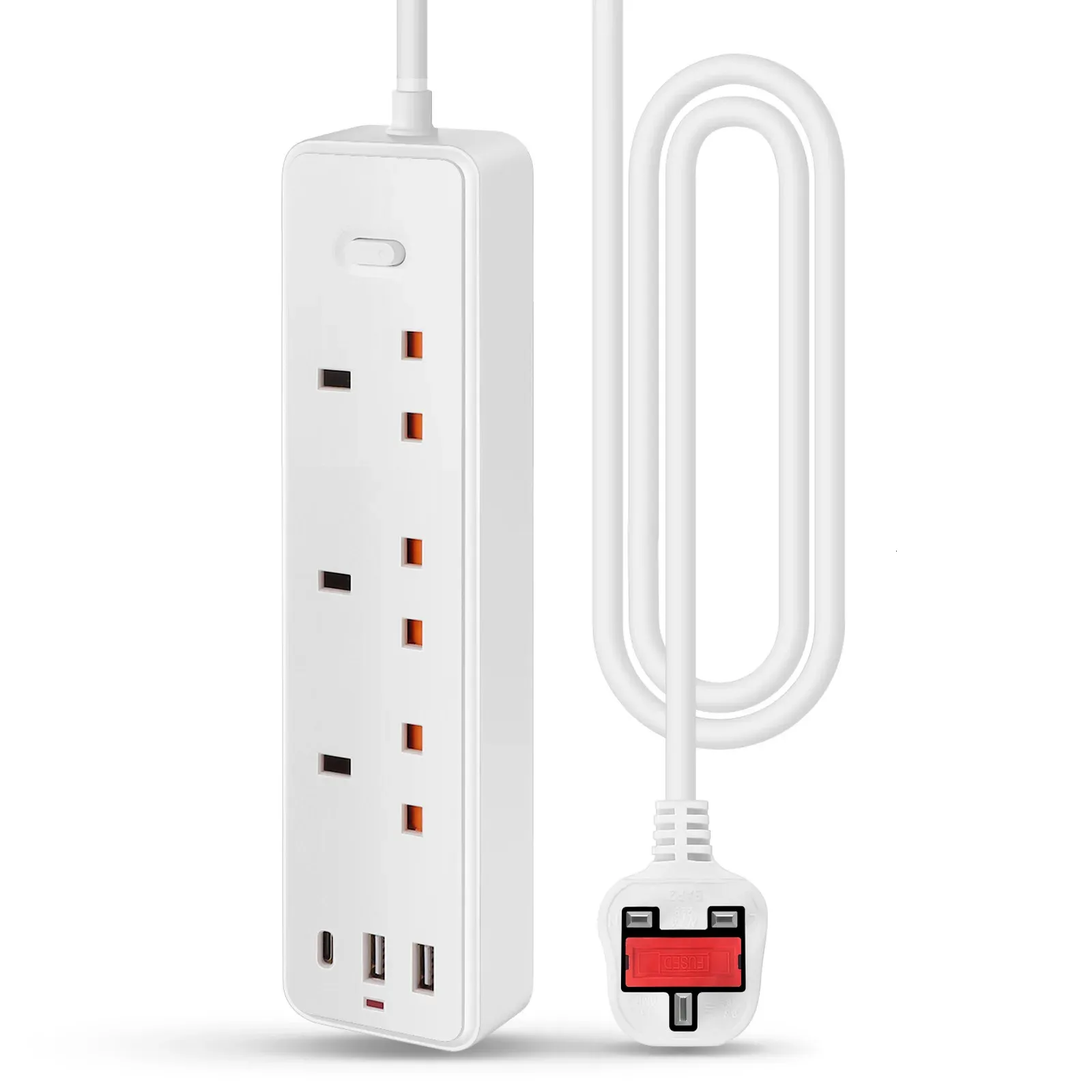 Power Strip Electric Socket With 3USB TypeC PD30W 13A 2500W Overload Protection Extension Cable 1.2m Electrical Sockets