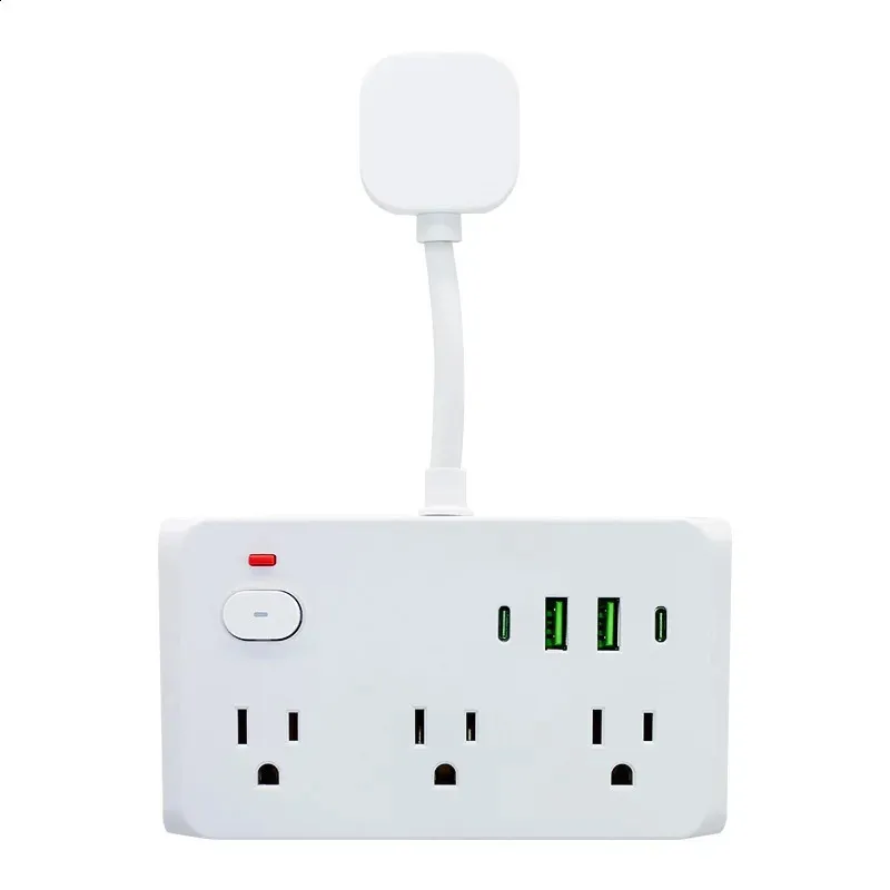 Power Strip Plug 6AC Outlets Electrical Socket Cord 2 USB Type C Fast Charging Network Filter Adapter