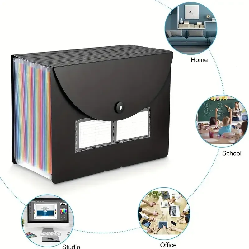 25 Pocket Expandable File Folder Organizer Plastic Filing Box Multi-Purpose Document Holder for Office or School