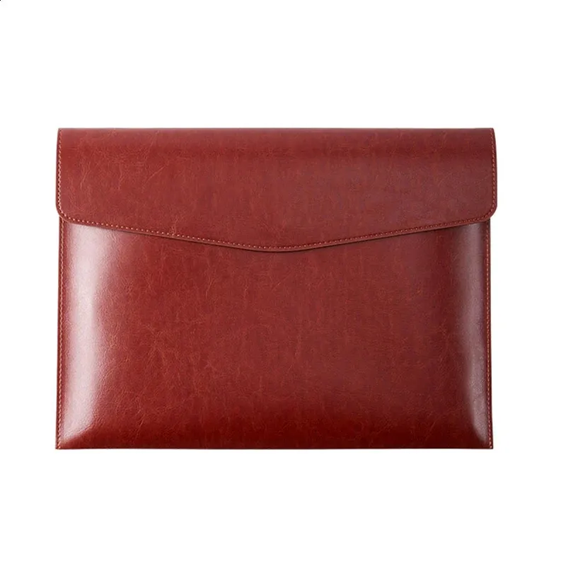 A4 PU Leather Briefcase Folder Snap Button Document Bag Office University Portfolio File Organizer