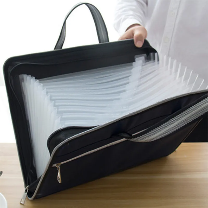 Large Capacity Canvas and Leather Expanding File F...