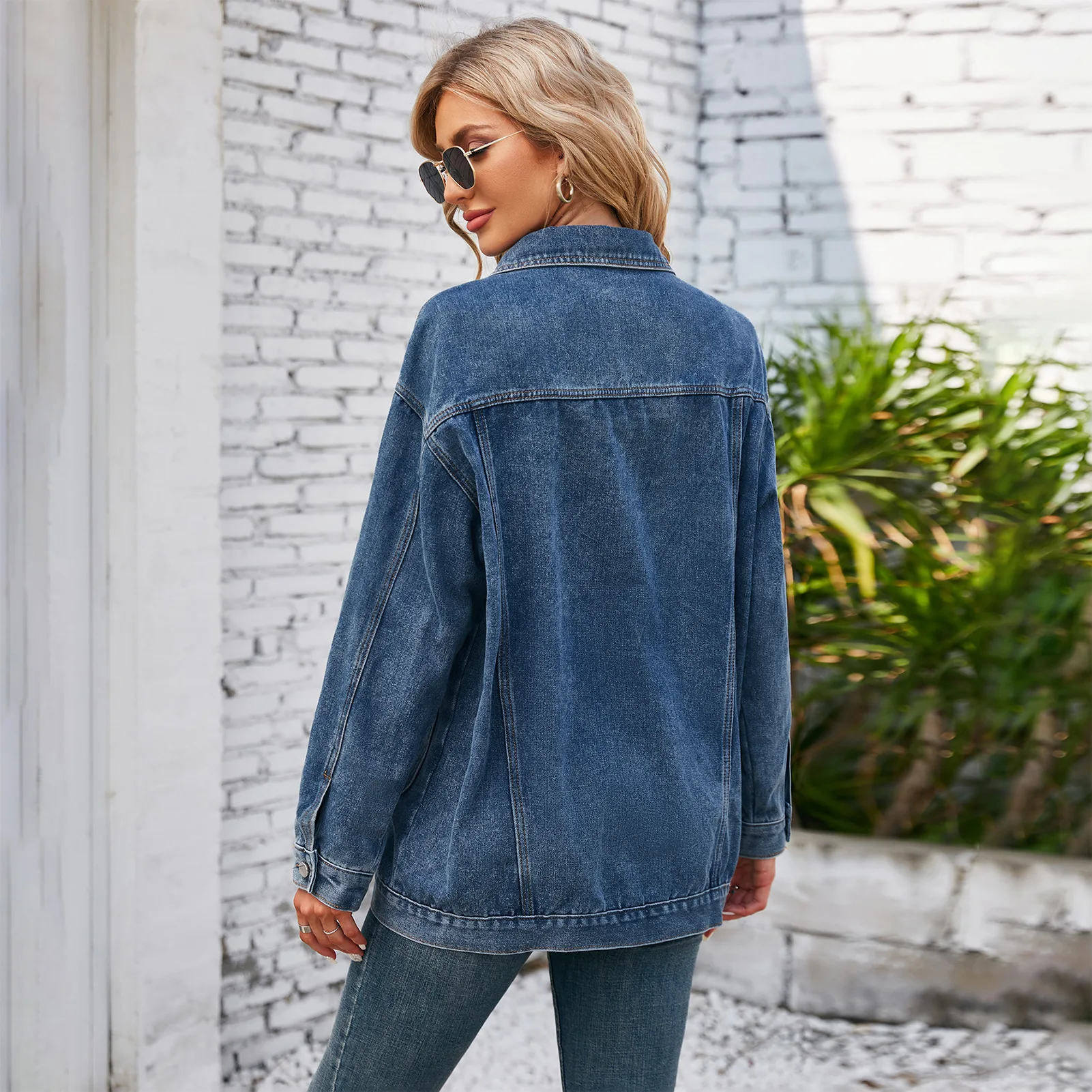 Autumn Women's Jeans Jacket Solid Lapel Collar Single Breasted Pocket Washed Casual Top For Ladies