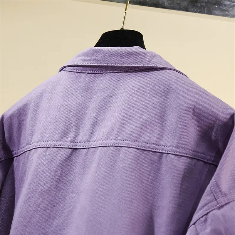 Women's Denim Jacket - Spring Autumn Short Loose Solid Coat With Pockets Long Sleeve Single Breasted Outwear