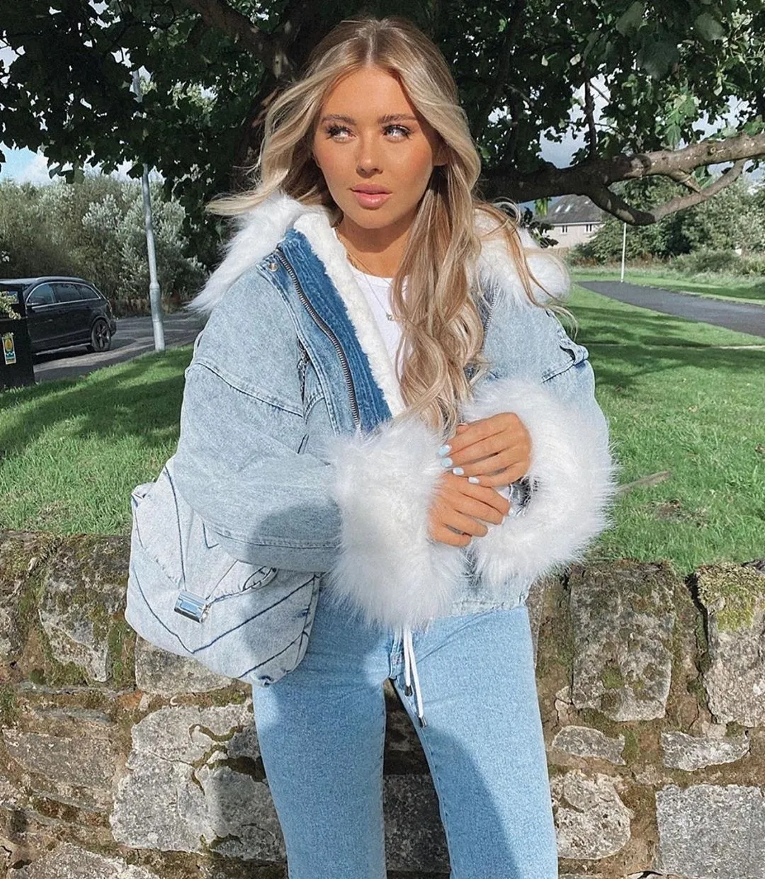 Women's Winter Denim Jacket - Faux Fur Collar Thick Loose Casual Long Sleeve Woolen Streetwear Outwear