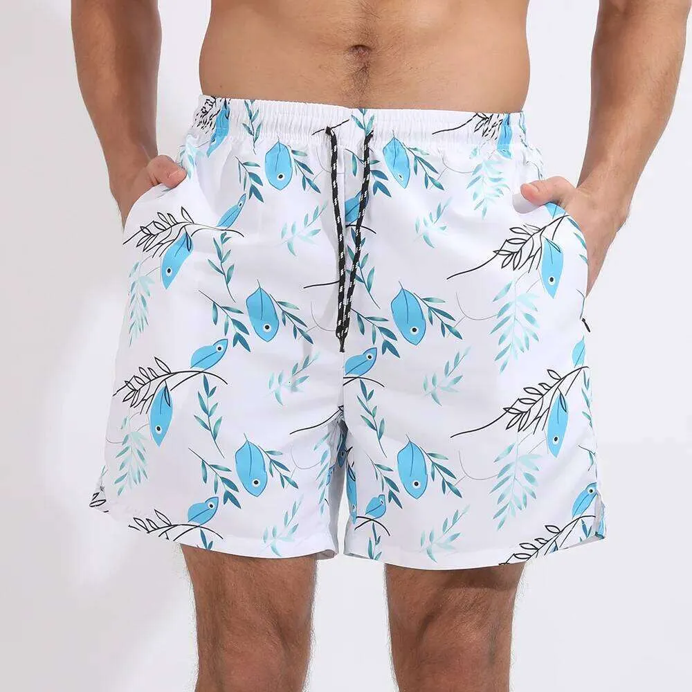 Men's Drawstring Waist Board Fashionable Swimming Pants With Printed Breathable Double-Layer Swimming Shorts
