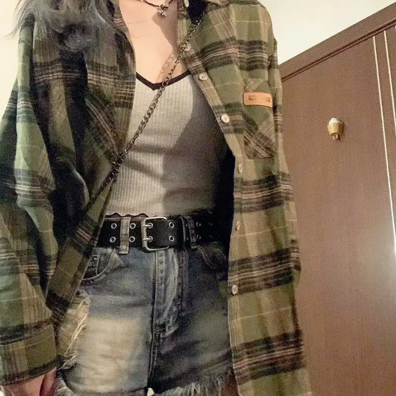 Plaid Shirt Street Trend Women's Retro Long Sleeve Loose Shirt Fashion