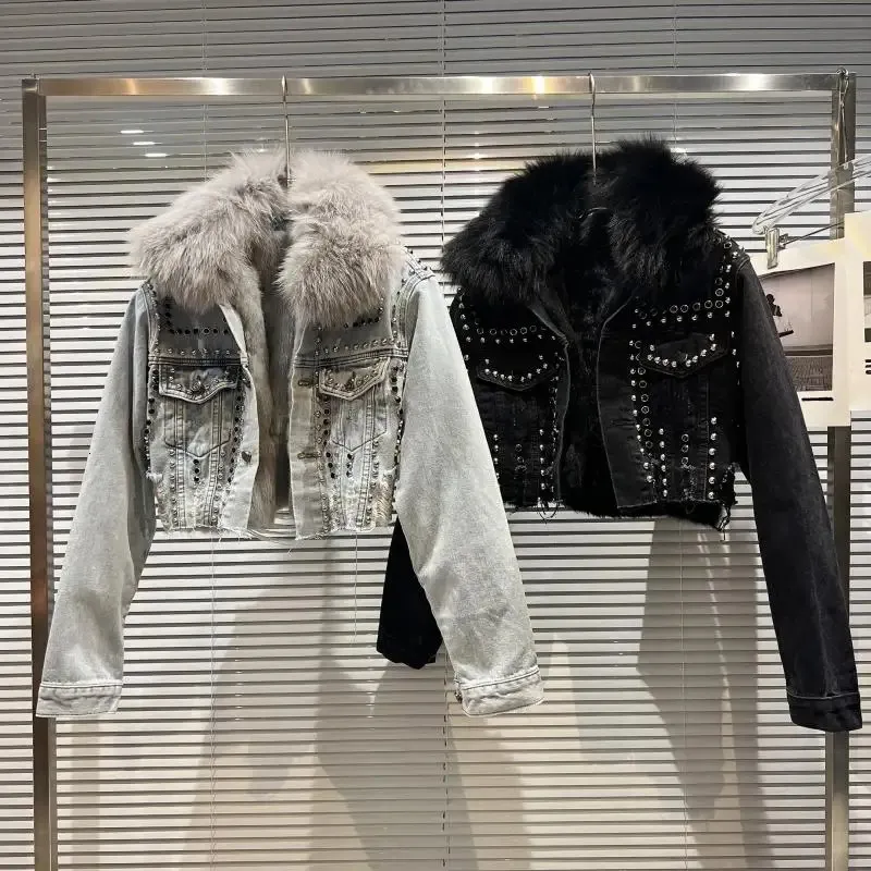 Women's Real Fur Denim Jacket - Autumn Street Styl...