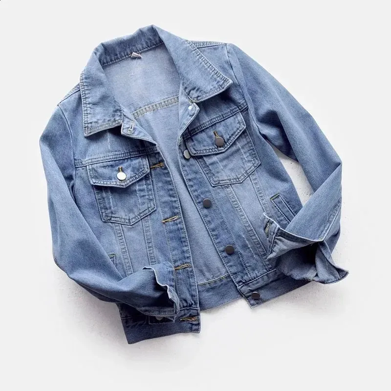 Women's Spring Autumn Denim Jacket - Loose Basic Overcoat Button Down Streetwear Casual Long Sleeve Jeans Coat