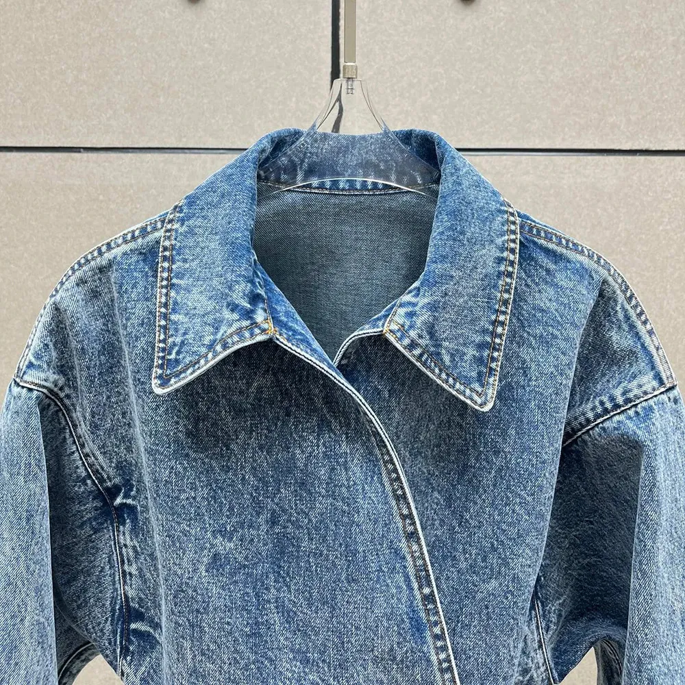 Women's Vintage Denim Jacket - Washed Summer Casual Hundred Fashion Tops