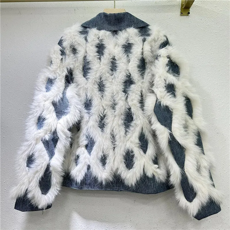 Women's Winter Denim Jacket - Casual Cotton Lined Faux Fur Spliced Long Sleeve Warm Streetwear Outerwear