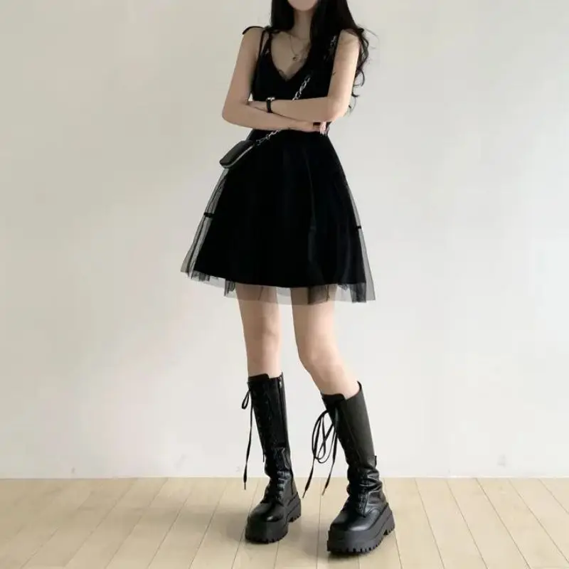 Black Women's Party Dress - Sleeveless Off-The-Shoulder V-Neck Sexy Outfit Black Women's Party ...