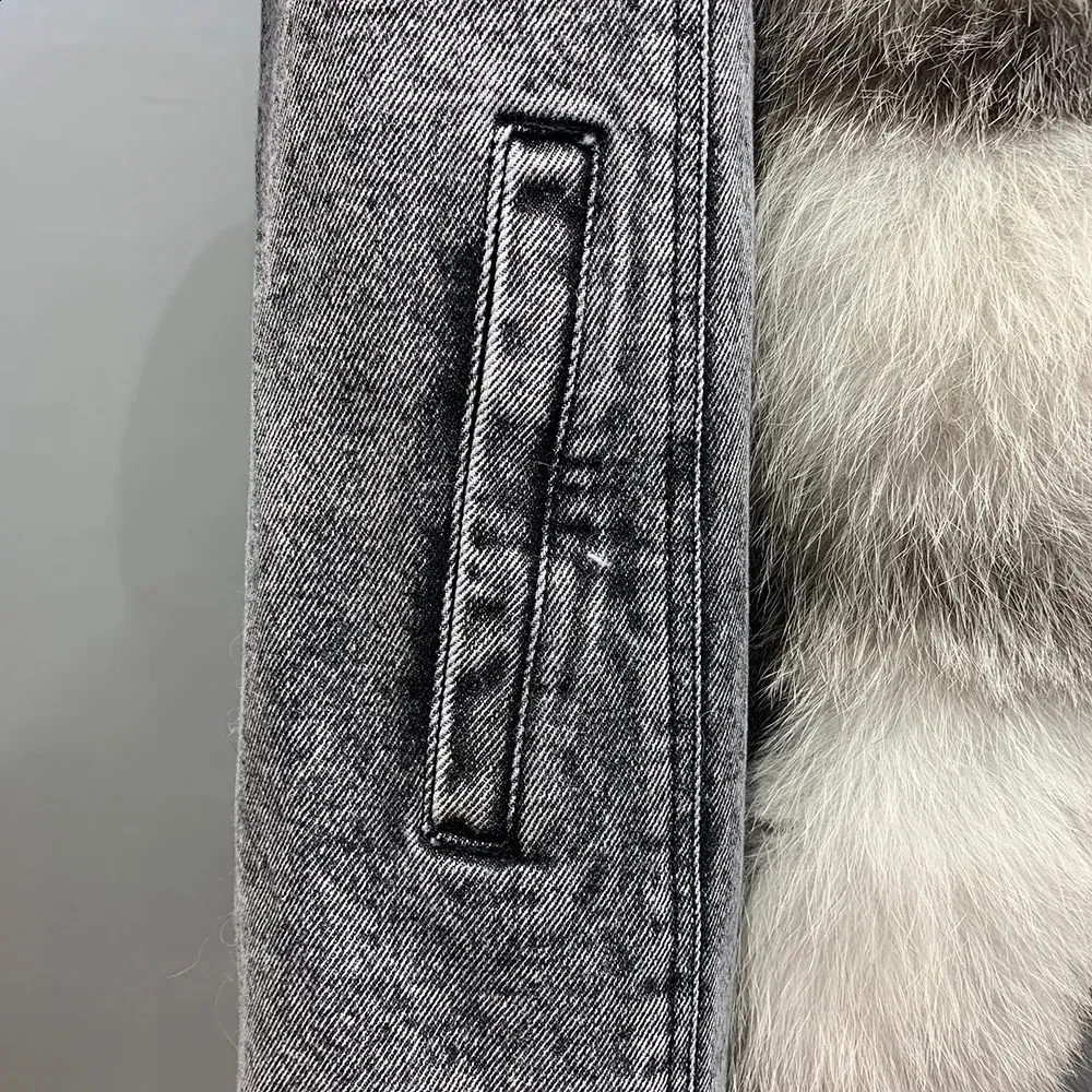 Women's Winter Denim Coat - Real Fur Trim Jean Jacket with Duck Down Lining Parka Outerwear
