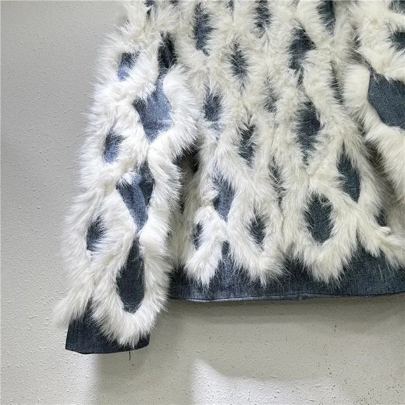 Women's Winter Denim Jacket - Casual Cotton Lined Faux Fur Spliced Long Sleeve Warm Streetwear Outerwear