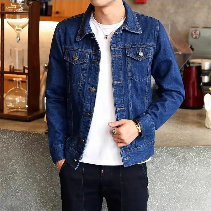 Men Pure Colour Denim Jacket Fashion Simple Male Daily Casual Lapel Coats For Homme