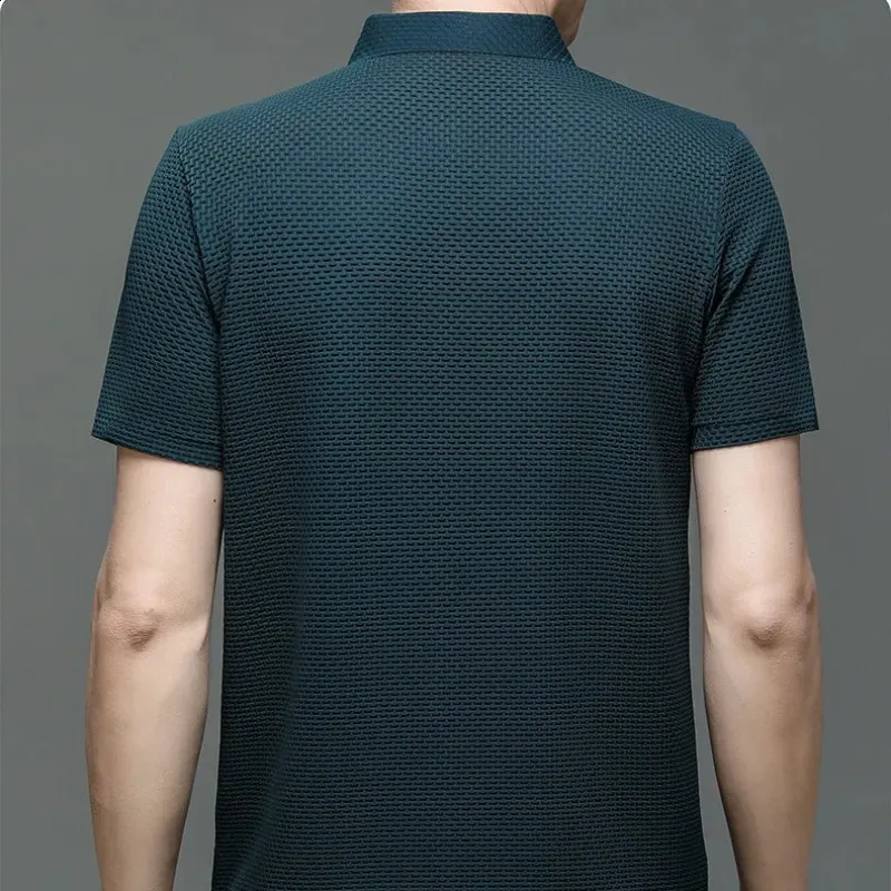 Men's Polos Upto Summer Men's Lop-up Hollow Short-sleeved Polo Shirt Ice Silk Breathable Business Fashion