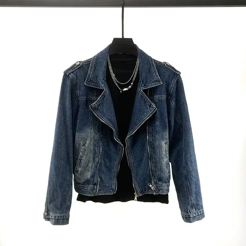 Style Retro Jacket Men's Zipper Denim Jacket Washed Stand Collar