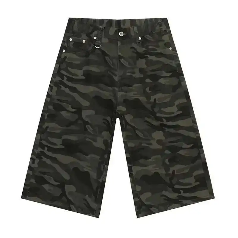 Men's Vintage Denim Shorts Loose Fit Wide Leg Knee...