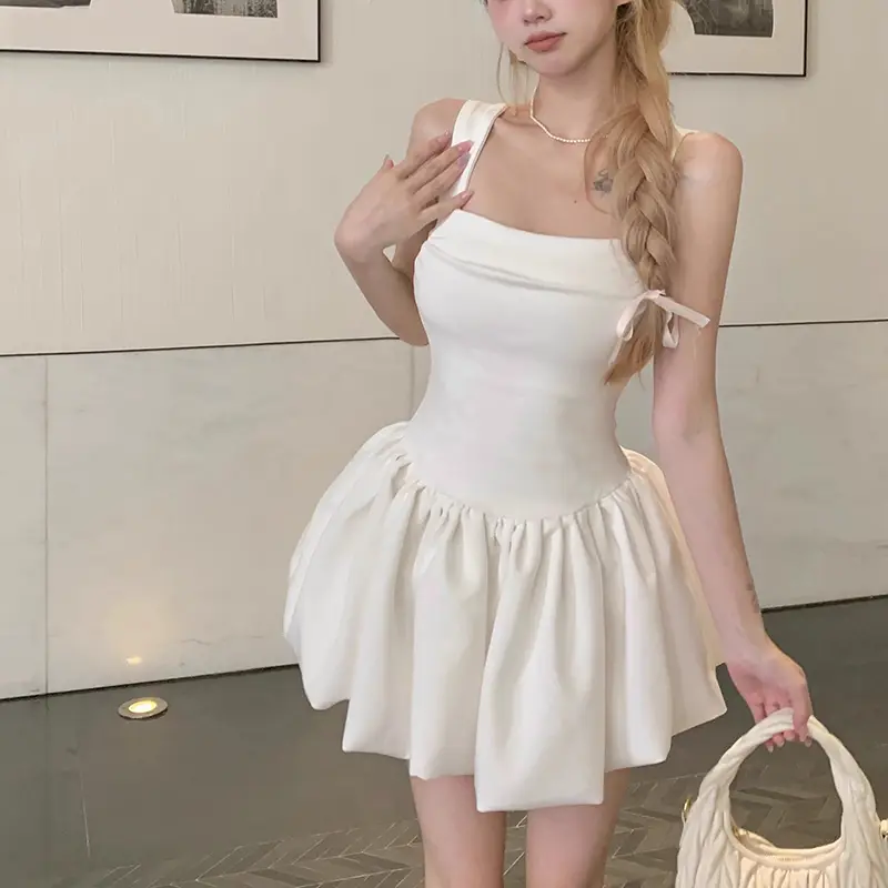 Women's Bubble Skirt Dress - Solid Color Ruffled Mini Prom Dress Classic Style Women's Bubble Skirt Dress - Solid Color Ruffled Mini Prom Dress Classic Style