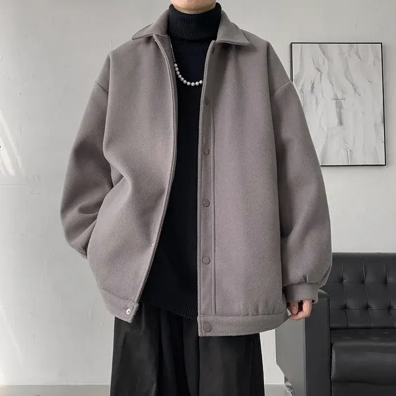 Winter Korean Tweed Jacket Men's Plus Size Thick Lapel Woolen Coat